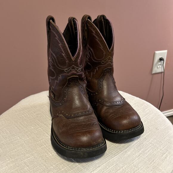Justin Gypsy Women's Boots 5.5 B Western Cowgirl Brown Purple L9903 Round Toe - Picture 2 of 6
